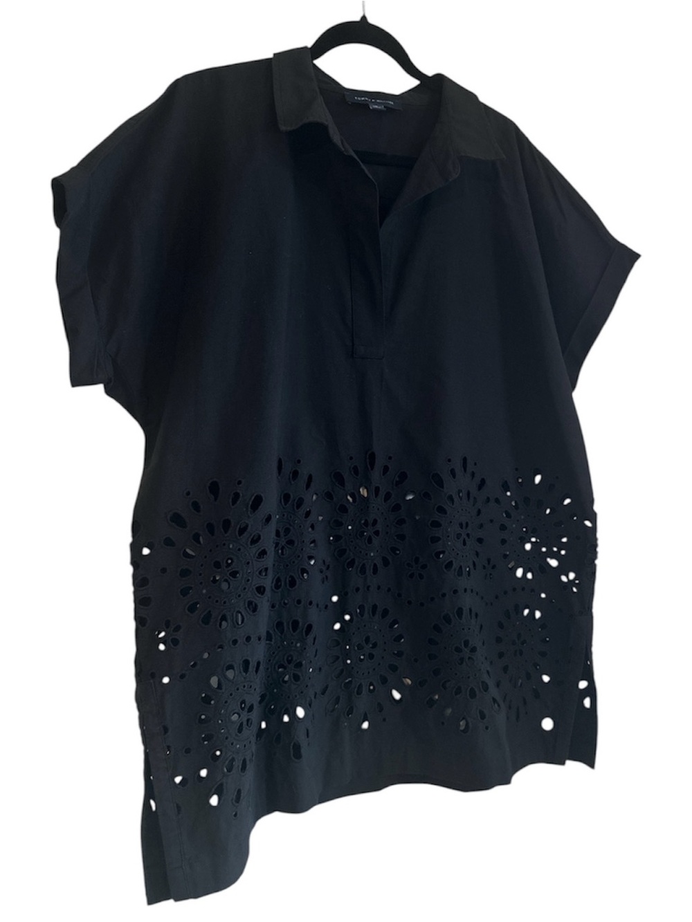 Tommy Hilfiger | Black Cotton Embroidered Blouse / Top | Size XL - Picture 4 of 16